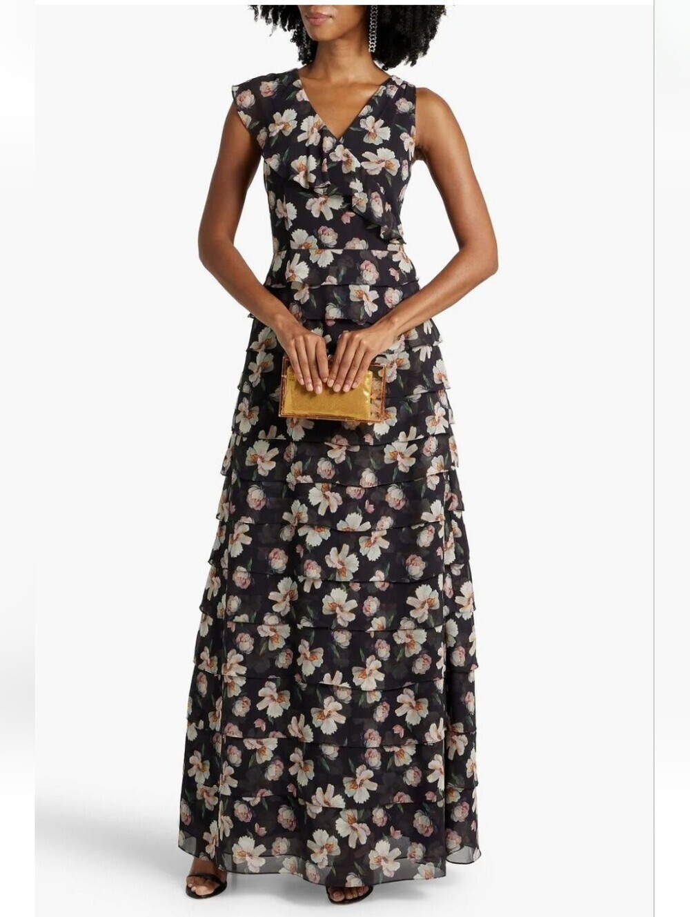 MIKAEL AGHAL Tiered ruffled floral-print chiffon gown size 10 BNWT